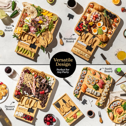 SMIRLY Charcuterie Boards Set - Large Bamboo Cheese Board set - House Warming Gifts New Home, Wedding Gift for Couple, Bridal Shower Gift, Birthday Gifts for Women