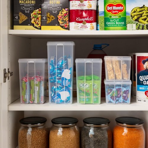 IRIS USA Vertical Storage Containers - Stackable Clear Bins with Lids for Home & Office Organization | 6 Pack