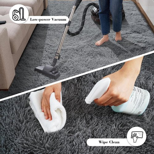 Fluffy Rug Shaggy Area Rug, Grey 2x4 Area Rugs for Bedroom, Small Bedside Rug, Soft Fluffy Shaggy Entryway Throw Rugs for Living Room Bedroom Kids Room Home Decor