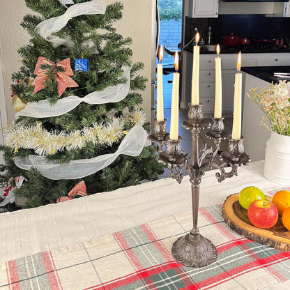 Antique Rust Brown Cast Iron Candelabra - 5-Arm Vintage Floral Candle Holder | 17" Tall Rustic Centerpiece