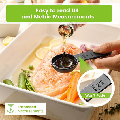 Spring Chef Magnetic Measuring Cups & Spoons Set - Nesting Kitchen Tools with Easy-to-Read Markings, BPA-Free, Black