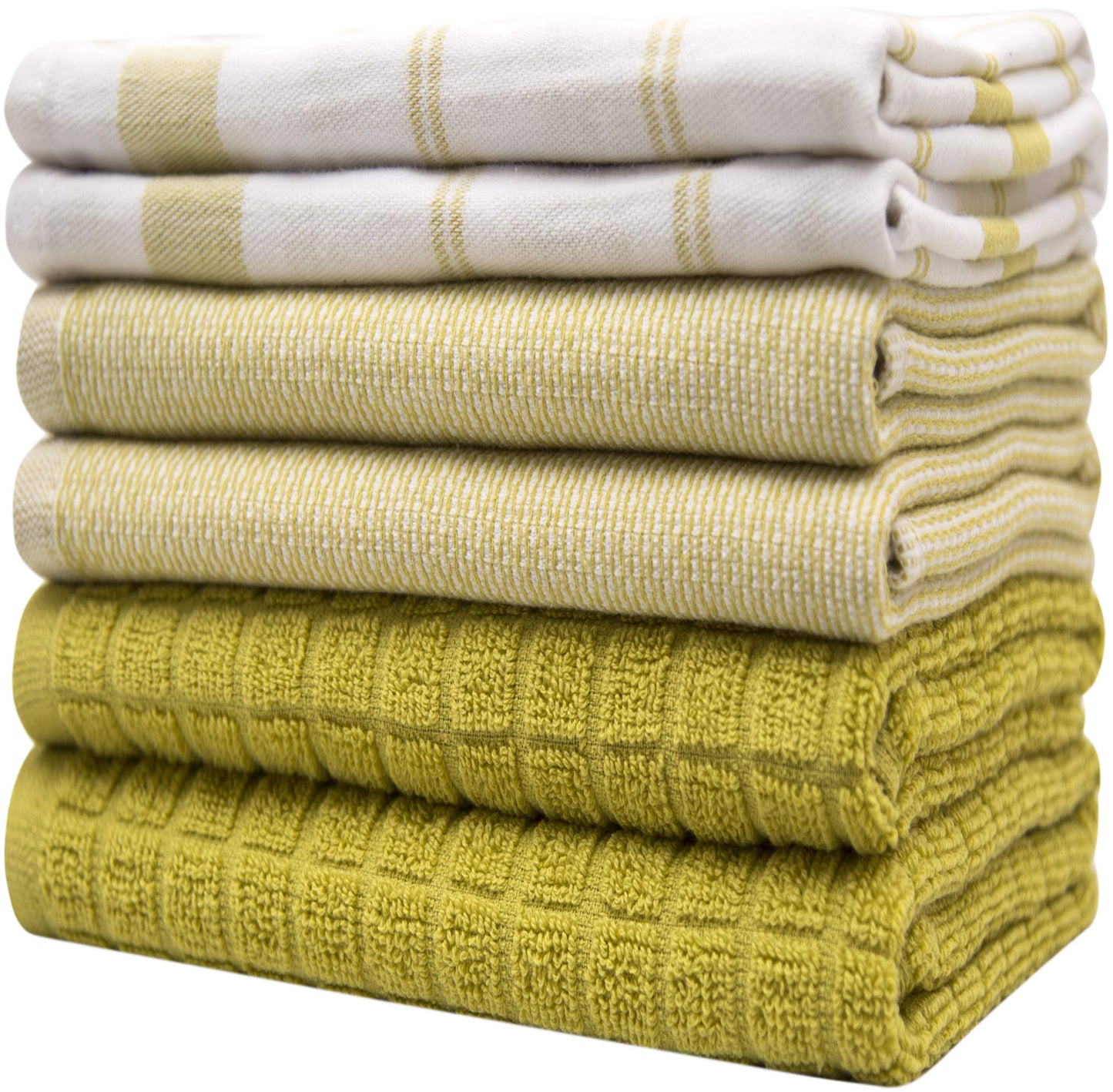 Premium Kitchen Towels (20”x 28”, 6 Pack) – Large Cotton Kitchen Hand Towels – Flat & Terry Towel – Highly Absorbent Tea Towels Set with Hanging Loop (Lime Green Check)