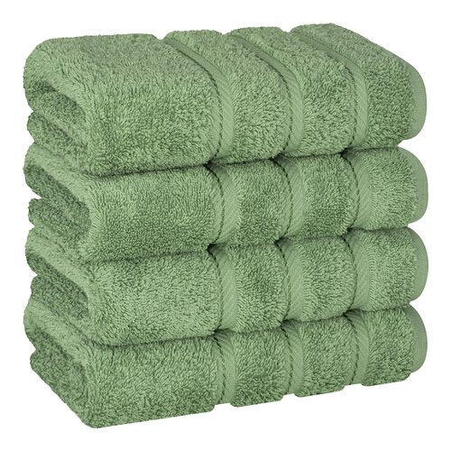 American Soft Linen Luxury Hand Towels for Bathroom, 600 GSM Heawy Weight 16x28 Size 100% Cotton Turkish 4 Piece Hand Face Towel Set, Sage Green Hand Towels