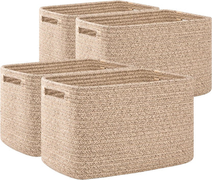 OIAHOMY Storage Baskets - 4 Pack Woven Organizing Bins with Handles | 12.7''L x 9''W x 7.8''H, Brown