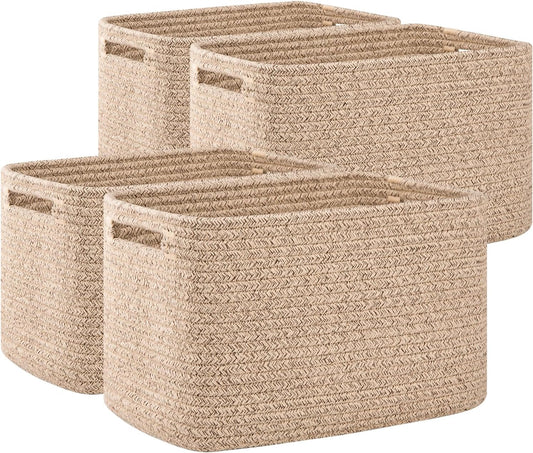OIAHOMY Storage Baskets - 4 Pack Woven Organizing Bins with Handles | 12.7''L x 9''W x 7.8''H, Brown