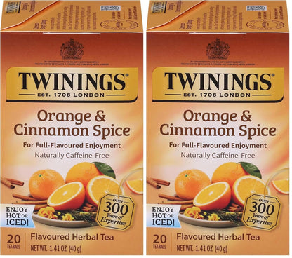 Twinings Herbal Tea - Orange & Cinnamon Spice, Naturally Caffeine-Free, 20 Individually Wrapped Bags (Pack of 2)