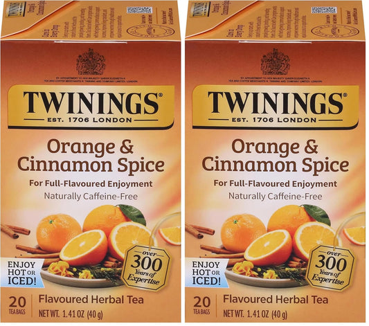 Twinings Herbal Tea - Orange & Cinnamon Spice, Naturally Caffeine-Free, 20 Individually Wrapped Bags (Pack of 2)