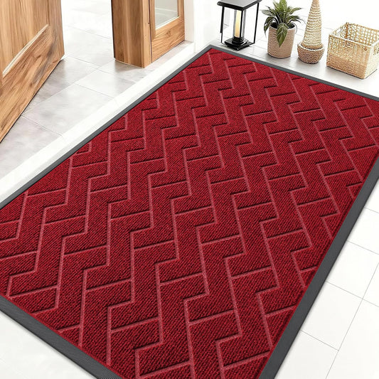 OLANLY Waterproof Front Door Mat - All-Season Indoor/Outdoor Doormat | Sturdy Natural Rubber, Herringbone Brick (Wine Red, 47x32)