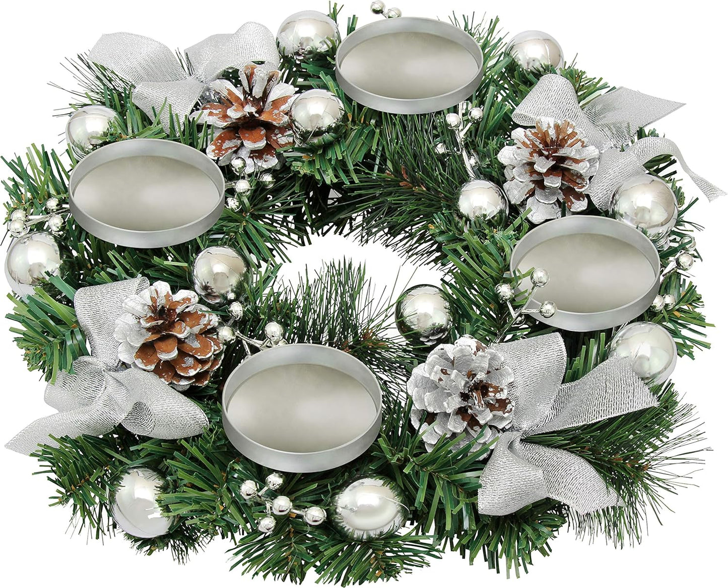 Silver Ribbon Advent Wreath Ring | Elegant Candle Holder for Large Pillar Candles - Christmas Decor
