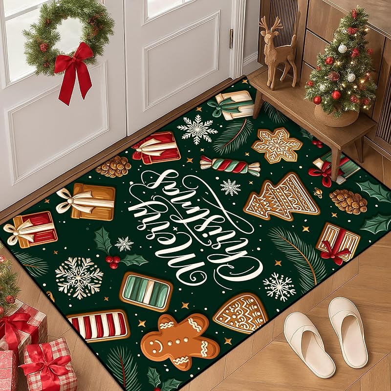 2x3 ft Christmas Rug - Gingerbread Design, Non-Slip, Machine Washable