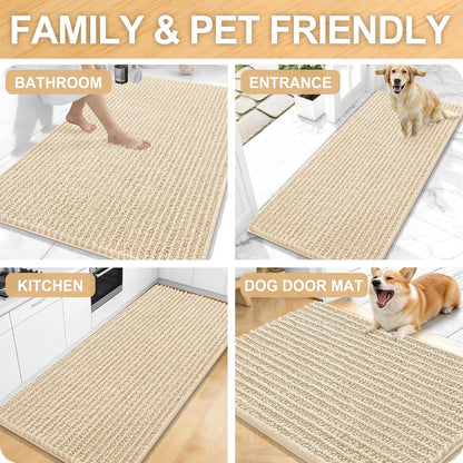 OLANLY Bath Rug Mat - Thick Soft Chenille, Non-Slip Rubber Backing | 40x32 Inches, Beige, Machine Washable
