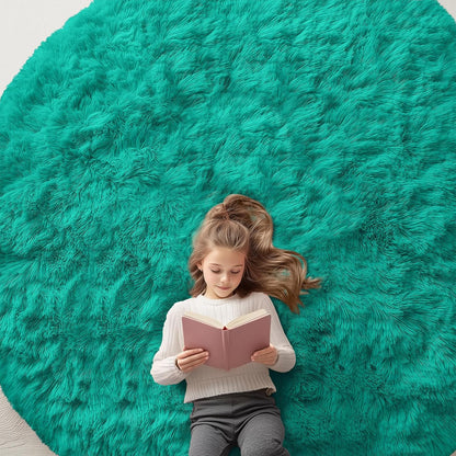 OLANLY Teal Green Round Area Rug - Soft, Machine Washable 8 ft Shaggy Carpet for Bedrooms & Nurseries