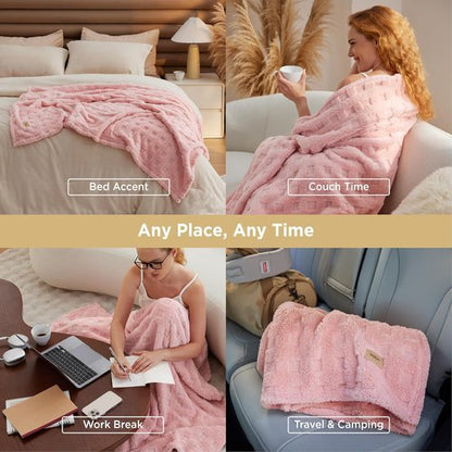 Bedsure Light Pink Throw Blanket - Super Fluffy Waffle Fleece for Cozy Sofa & Bedroom Decor | 50x60 Inches