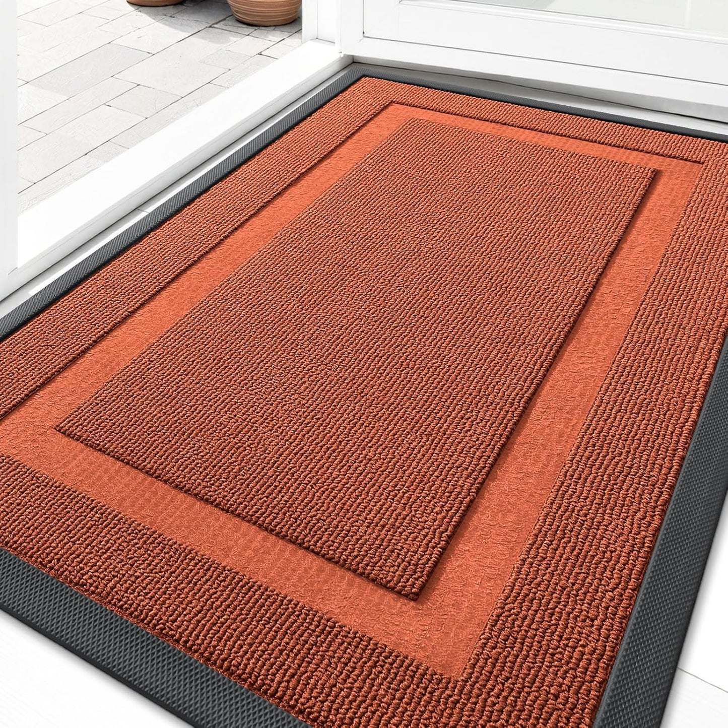 OLANLY Waterproof Front Door Mat - All-Season Indoor/Outdoor Doormat | Sturdy Natural Rubber, 29.5x17, Vermillion Red