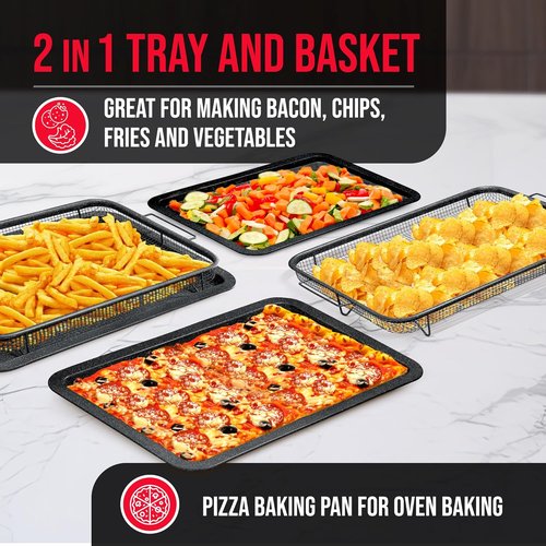 Bakken Swiss Crisper Tray - Non-Stick 2-Piece Set for Healthier Cooking | Gray Marble Design