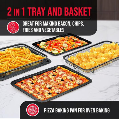 Bakken Swiss Crisper Tray - Non-Stick 2-Piece Set for Healthier Cooking | Gray Marble Design