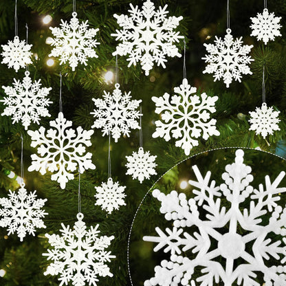 Skiennix Christmas Snowflake Decorations - 36pcs White Flocked Ornaments for Holiday Home Decor