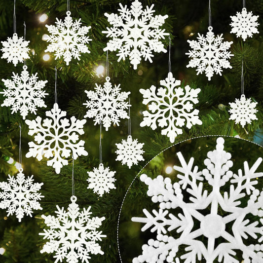 Skiennix Christmas Snowflake Decorations - 36pcs White Flocked Ornaments for Holiday Home Decor