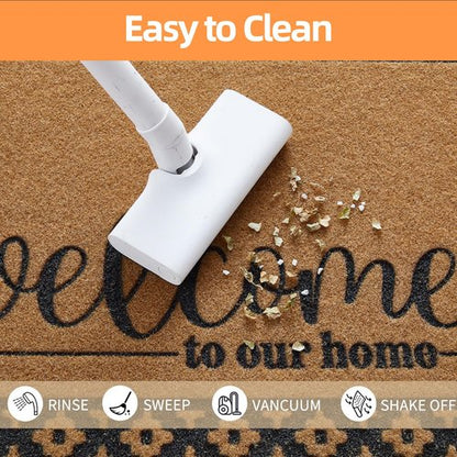 Welcome Mat Front Door Mat Indoor Outside Entrance, Heavy Duty Dirt Trapper Coir Doormat with Non Slip Backing Entryway Rug for Front Back Door, 17x30, Brown