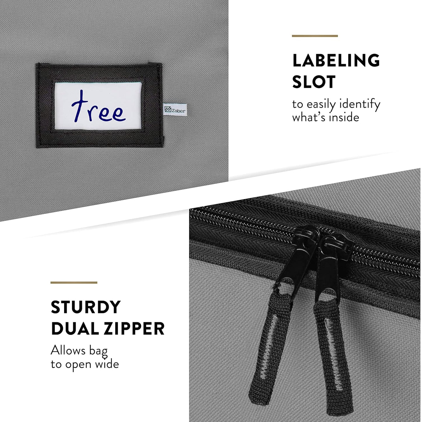 ZOBER Christmas Tree Storage Bag | 600D Oxford Fabric - Fits 9 Ft Trees - Waterproof & Tear-Proof - Gray