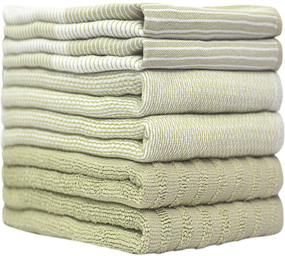 Premium Kitchen Towels (20”x 28”, 6 Pack) | Large Cotton Kitchen Hand Towels | Dish Towels | Flat & Terry Towel | Kitchen Towels | Highly Absorbent Tea Towels Set with Hanging Loop | Sage Green