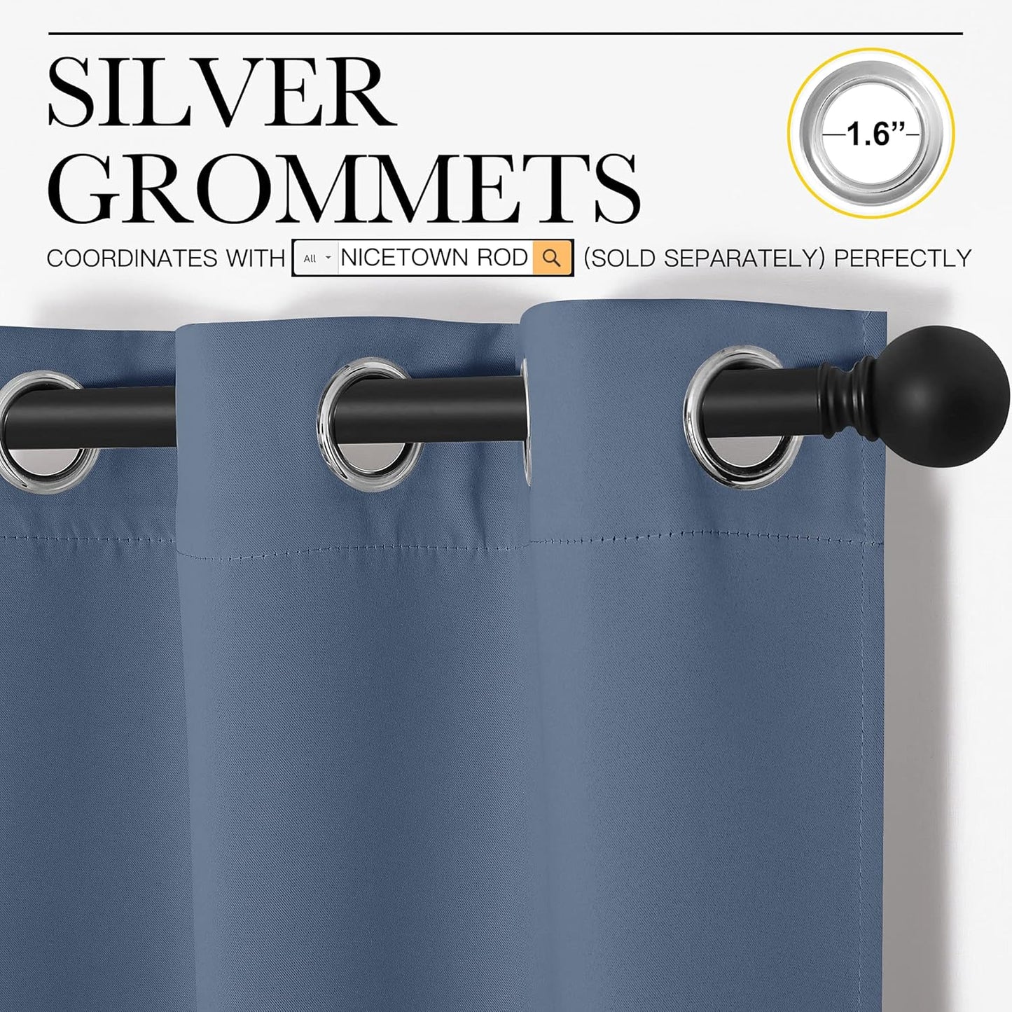 NICETOWN Blackout Curtains - Thermal Insulated Grommet Window Panels | Stone Blue, 42" x 68" (1 Pair)