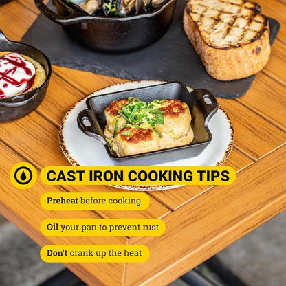 Lodge Cast Iron Mini Server - Heat Enhanced & Seasoned Square Design, 10-Ounce Capacity