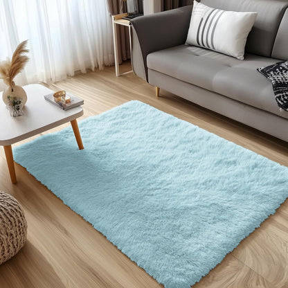 OLANLY 3x5 Soft Fluffy Shaggy Rug - Machine Washable Indoor Carpet for Kids & Nursery | Light Blue