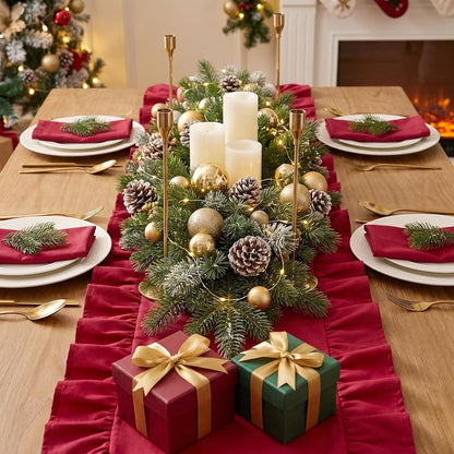 SoarDream Red Christmas Satin Ruffle Table Runner 14x118 Inch - 1 Pack