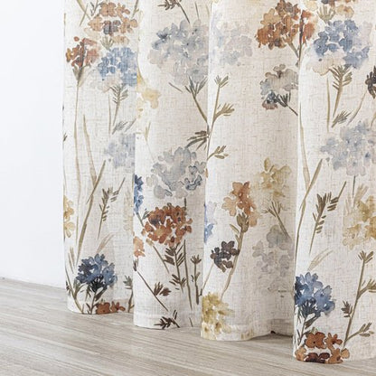 MYSKY HOME Floral Linen Curtains 84 inch Length 2 Panels Set Spring Flower Patterned Semi Sheer Light Filtering Privacy Farmhouse Grommet Drapes for Living/Dining Room, Yellow, W52 x L84, Pack-2