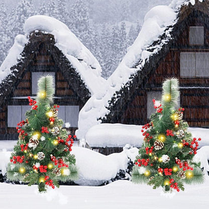 2 Pack Pre-Lit 2ft Pathway Christmas Trees with Stake - Battery Operated, 60 LED