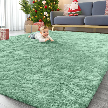 OLANLY 9x12 Machine Washable Large Area Rugs for Living Room, Bedroom, Soft Fluffy Shaggy Bedside Rug, Indoor Floor Carpet for Kids Girls and Boys, Dorms, Nursery, Home Decor Aesthetic, Mint Green