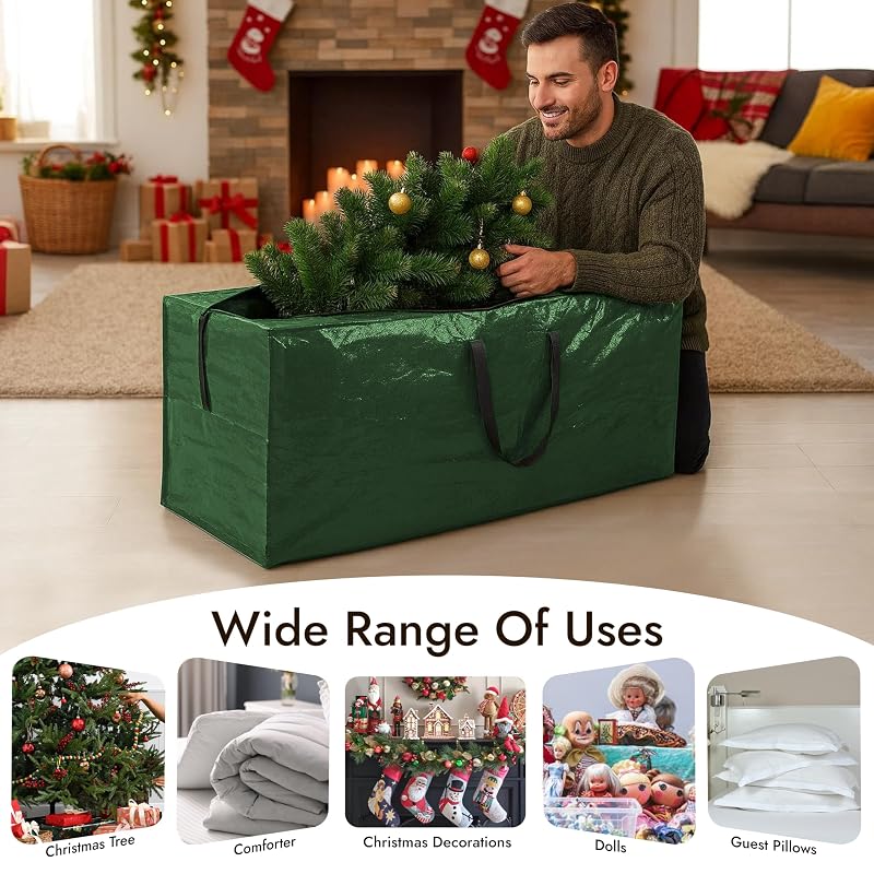 Green 7.5 ft Christmas Tree Storage Bag – Heavy Duty, Waterproof with Reinforced Handles & Zipper (Variation: Green)