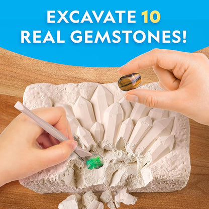 National Geographic Gemstone Dig Kit - Discover 10 Real Gemstones & Crystals | Fun Science Kit for Kids