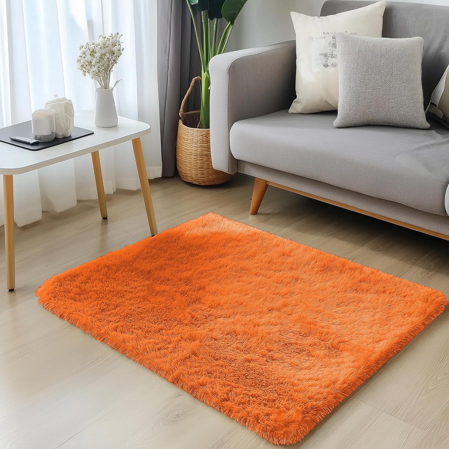 OLANLY Small Bedside Rug - Soft Fluffy Shaggy Machine Washable Carpet for Kids & Nursery | Orange