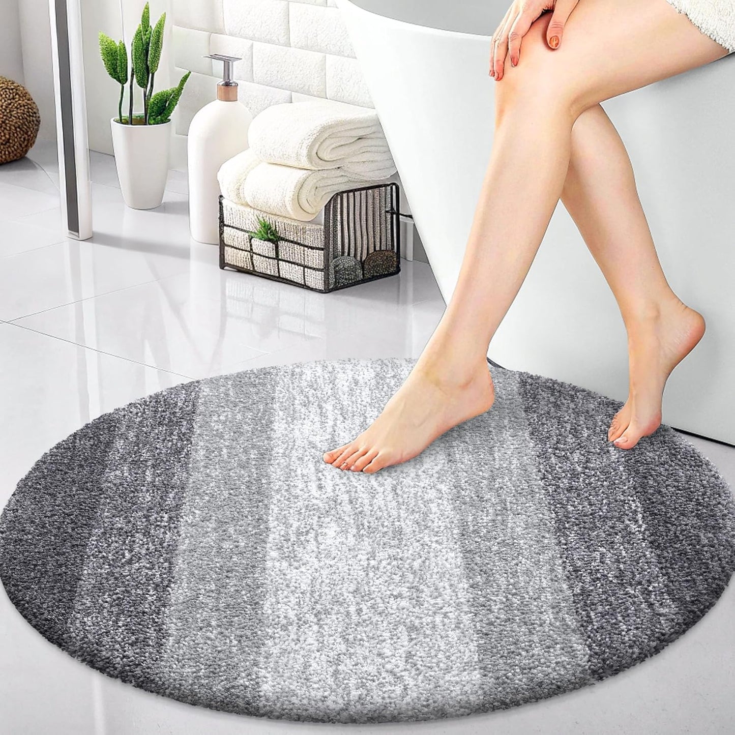 OLANLY 30-Inch Round Bathroom Rugs - Extra Soft Microfiber Bath Mats | Quick Dry & Machine Washable - Grey