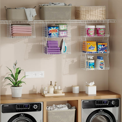 Skiennix 3-Tier Hanging Laundry Basket Organizer - Foldable Wire Shelf with 360° Rotating Hooks, White