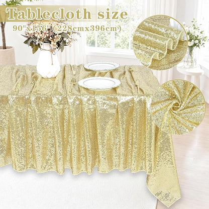 Light Gold Sequin Tablecloth Rectangular 90" x 156" - MoKoHouse Variation: Light Gold + 90" x 156"