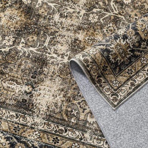 PureCozy Brown Runner Rug 2x6 Vintage Area Carpet Hallway Long Indoor Kitchen Washable Living Room Low Pile Traditional Distressed Retro Accent Throw Rug Non Slip Laundry Bathroom Office Dining Room