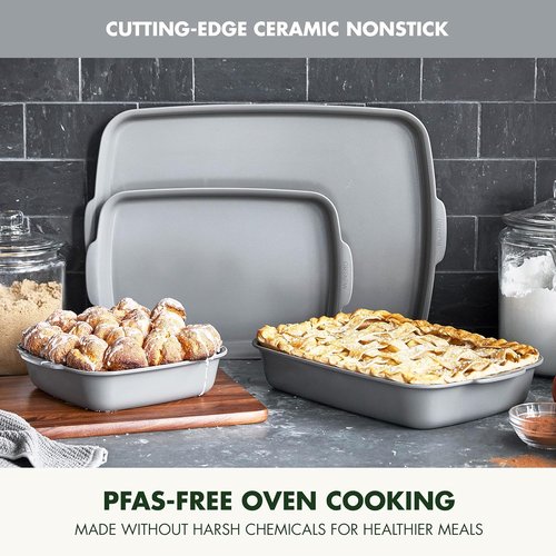 GreenPan Premiere Bakeware Set - Healthy Ceramic Nonstick 4-Piece | PFAS-Free, Oven Safe to 600°F, Gray