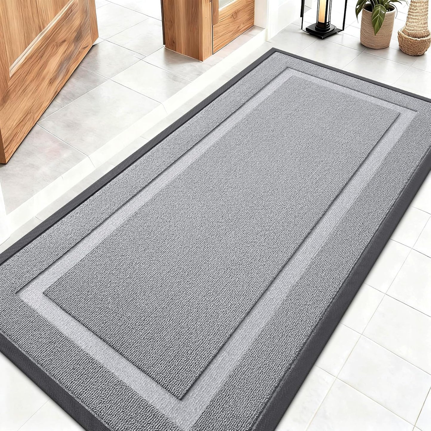 OLANLY Waterproof Front Door Mat - All-Season Natural Rubber Doormat | Easy Clean, Low Profile, 47x23, Silver Gray