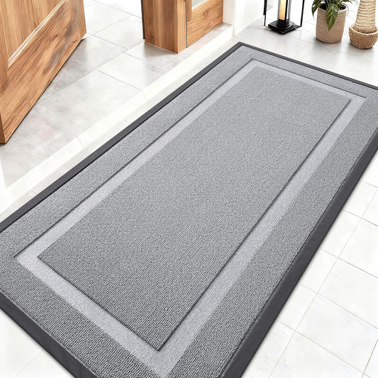 OLANLY Waterproof Front Door Mat - All-Season Natural Rubber Doormat | Easy Clean, Low Profile, 47x23, Silver Gray