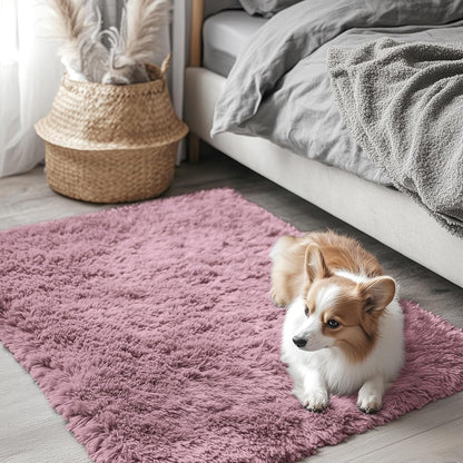 OLANLY Soft Fluffy Shaggy Bedside Rug - Machine Washable 2x3 Entryway Carpet in Blush for Kids' Rooms