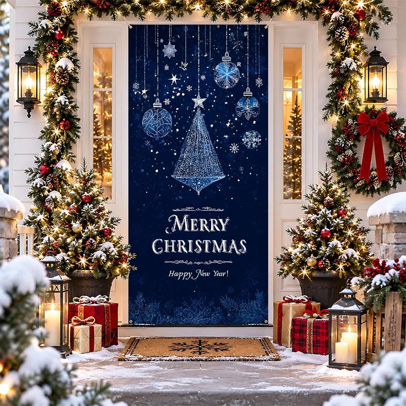Christmas Door Cover Banner - Indoor Outdoor Front Door Decor, AOHMPT Variation AAI-JC0011