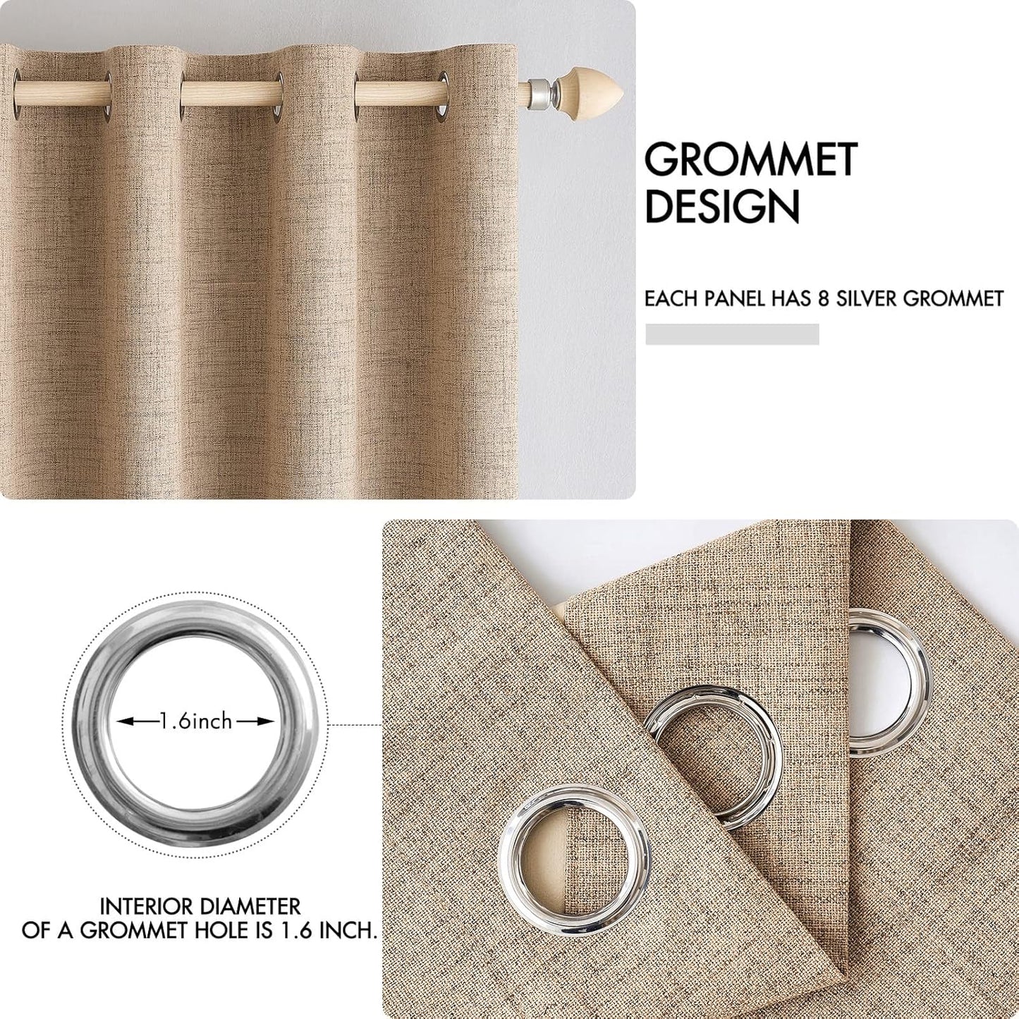 MIULEE 100% Blackout Linen Curtains - Thermal Insulated Copper Brown Grommet Drapes | 42 x 63 Inch (2 Panels)