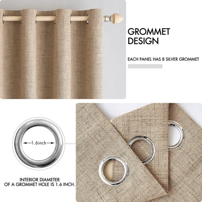 MIULEE 100% Blackout Linen Curtains - Thermal Insulated Copper Brown Grommet Drapes | 42 x 63 Inch (2 Panels)