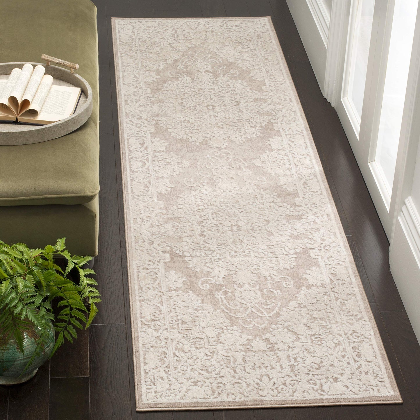 SAFAVIEH Reflection Collection Runner Rug - 2'3" x 8', Beige & Cream, Vintage Distressed Design, Non-Shedding & Easy Care, Ideal for High Traffic Areas in Living Room, Bedroom (RFT664A)