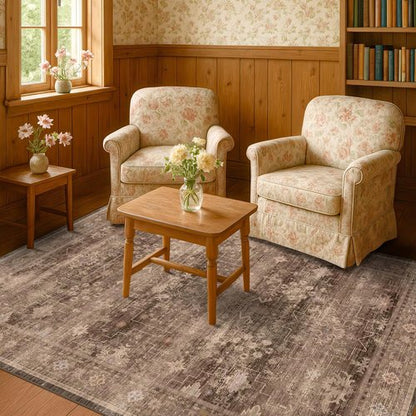 Hazo Haus Boho Taupe Brown 5x7 Area Rug - Modern Vintage Non-Slip Washable Design for Living Room & Nursery