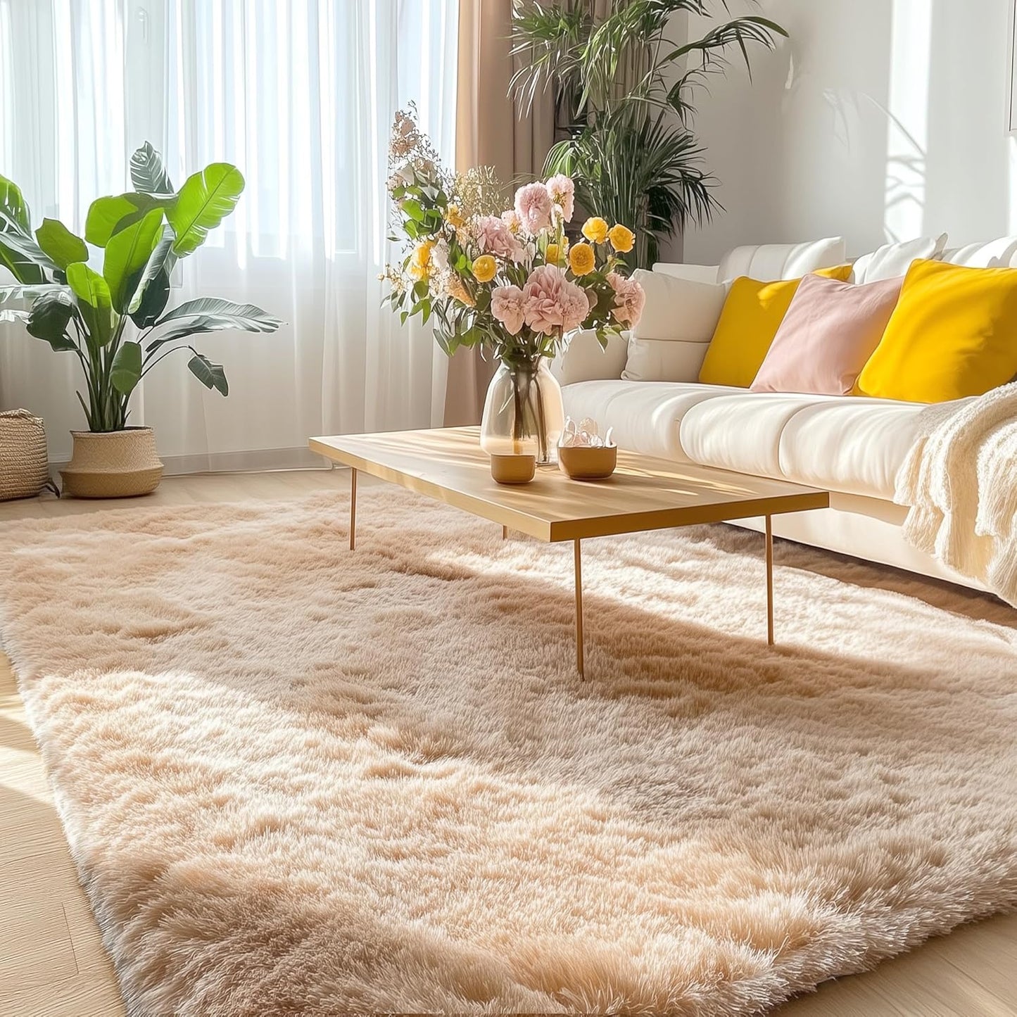 OLANLY Large Area Rug - Soft Fluffy Shaggy Carpet for Living Room & Bedroom | Machine Washable, Beige