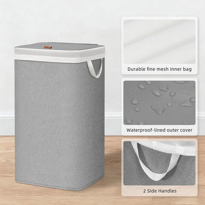 Storage Maniac Metal Frame Laundry Hamper - 90L Tall Basket with Lid & Removable Bag | Gray